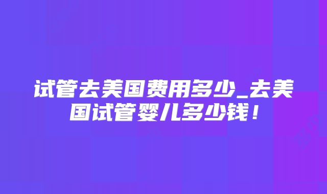 试管去美国费用多少_去美国试管婴儿多少钱！