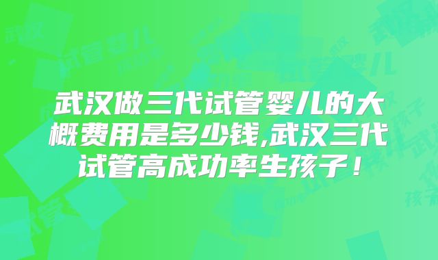 武汉做三代试管婴儿的大概费用是多少钱,武汉三代试管高成功率生孩子！