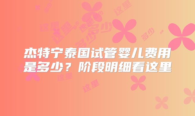 杰特宁泰国试管婴儿费用是多少？阶段明细看这里