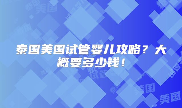 泰国美国试管婴儿攻略？大概要多少钱！