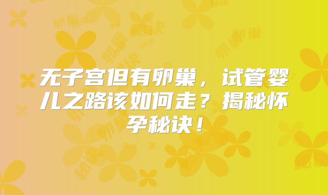 无子宫但有卵巢,试管婴儿之路该如何走?揭秘怀孕秘诀!