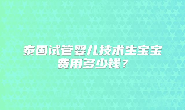 泰国试管婴儿技术生宝宝费用多少钱?