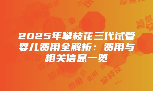 2025年攀枝花三代试管婴儿费用全解析:费用与相关信息一览