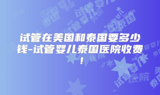 试管在美国和泰国要多少钱-试管婴儿泰国医院收费！