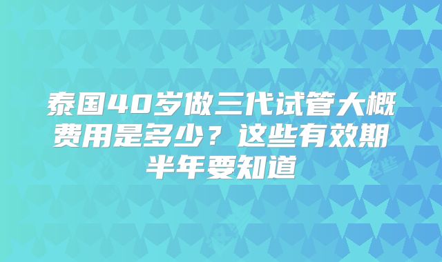 泰国40岁做三代试管大概费用是多少？这些有效期半年要知道