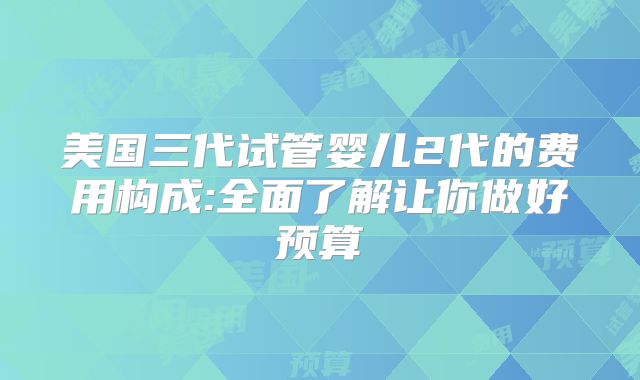 美国三代试管婴儿2代的费用构成:全面了解让你做好预算
