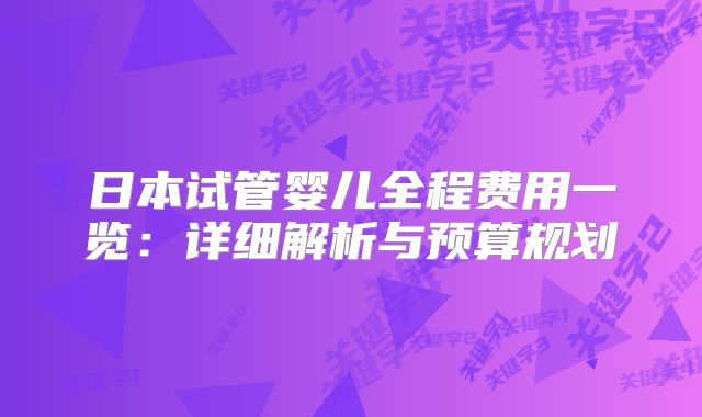 日本试管婴儿全程费用一览：详细解析与预算规划