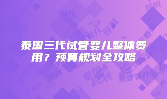 泰国三代试管婴儿整体费用？预算规划全攻略