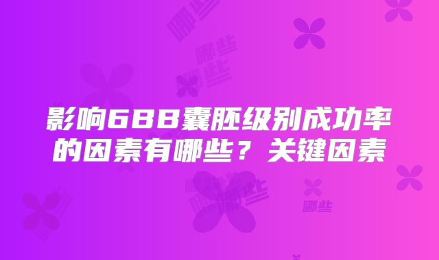 影响6BB囊胚级别成功率的因素有哪些？关键因素