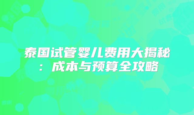 泰国试管婴儿费用大揭秘：成本与预算全攻略
