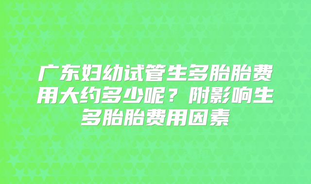 广东妇幼试管生多胎胎费用大约多少呢？附影响生多胎胎费用因素