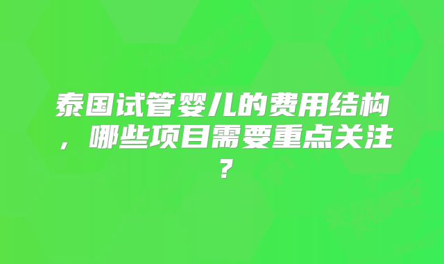 泰国试管婴儿的费用结构，哪些项目需要重点关注？