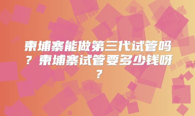 柬埔寨能做第三代试管吗？柬埔寨试管要多少钱呀？