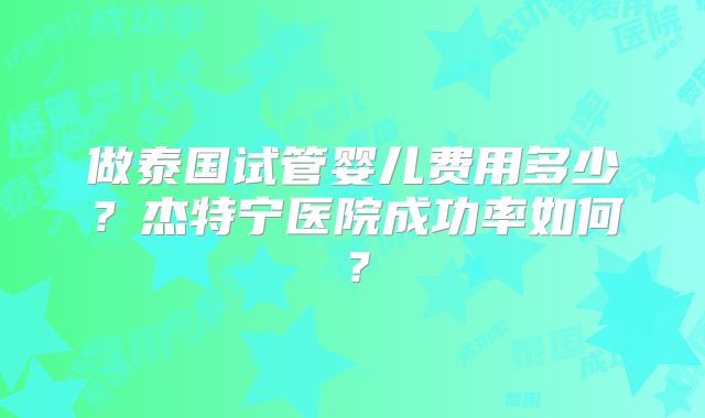 做泰国试管婴儿费用多少？杰特宁医院成功率如何？