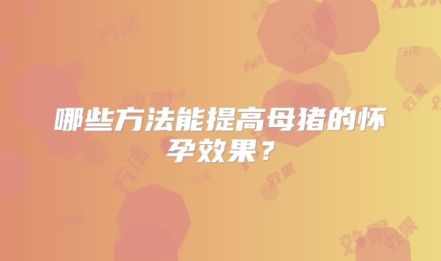 哪些方法能提高母猪的怀孕效果？