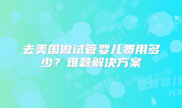 去美国做试管婴儿费用多少？难题解决方案