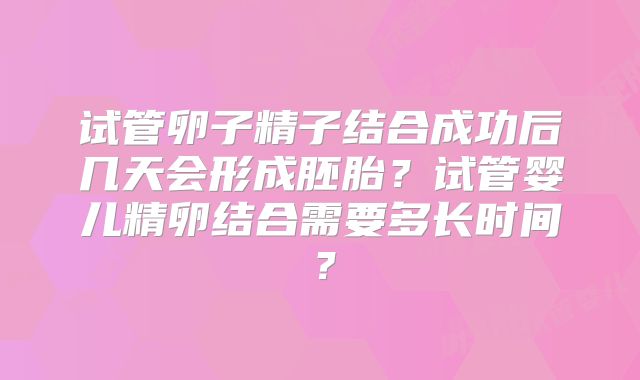 试管卵子精子结合成功后几天会形成胚胎？试管婴儿精卵结合需要多长时间？