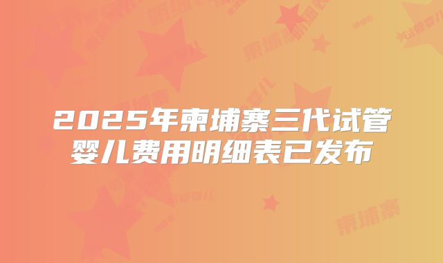 2025年柬埔寨三代试管婴儿费用明细表已发布