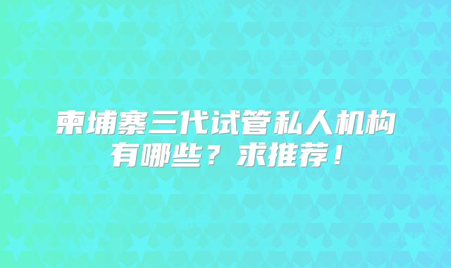 柬埔寨三代试管私人机构有哪些？求推荐！
