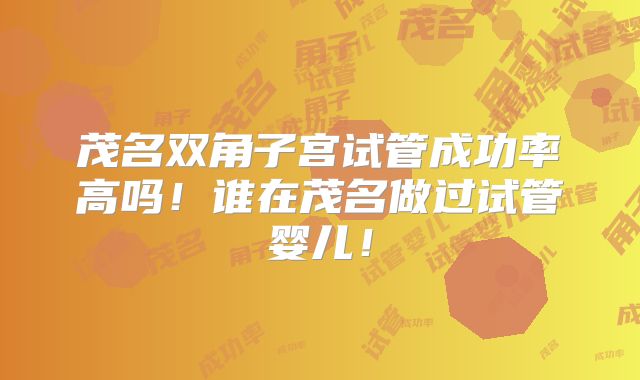 茂名双角子宫试管成功率高吗！谁在茂名做过试管婴儿！