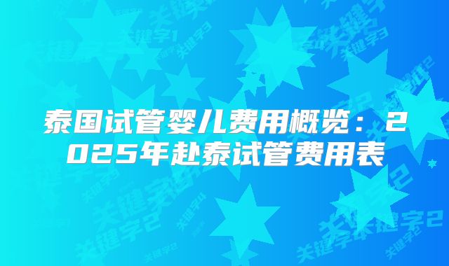 泰国试管婴儿费用概览：2025年赴泰试管费用表