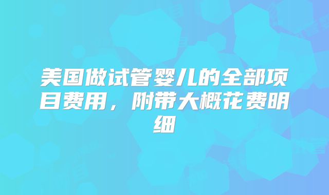 美国做试管婴儿的全部项目费用，附带大概花费明细