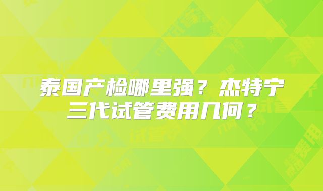 泰国产检哪里强？杰特宁三代试管费用几何？