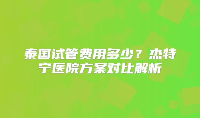 泰国试管费用多少?杰特宁医院方案对比解析