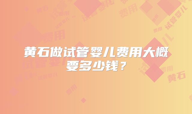 黄石做试管婴儿费用大概要多少钱?