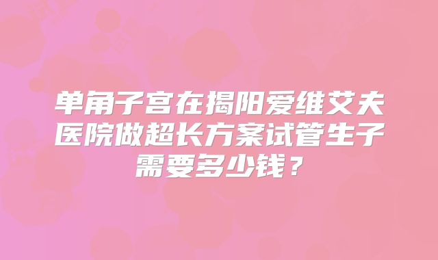 单角子宫在揭阳爱维艾夫医院做超长方案试管生子需要多少钱？