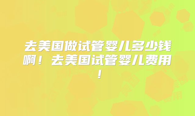 去美国做试管婴儿多少钱啊！去美国试管婴儿费用！