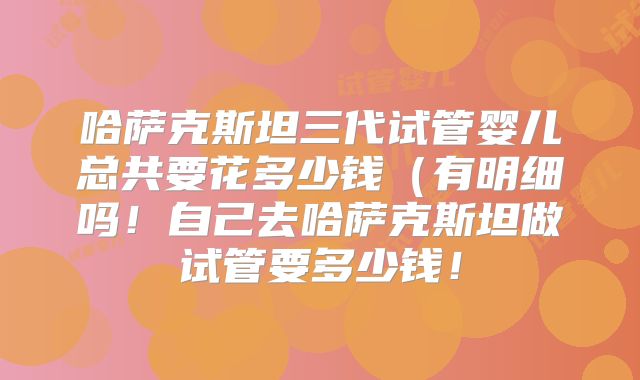 哈萨克斯坦三代试管婴儿总共要花多少钱（有明细吗！自己去哈萨克斯坦做试管要多少钱！