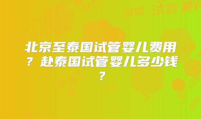北京至泰国试管婴儿费用？赴泰国试管婴儿多少钱？