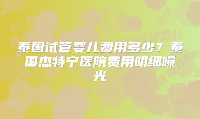 泰国试管婴儿费用多少?泰国杰特宁医院费用明细曝光