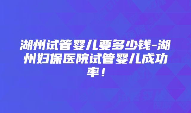 湖州试管婴儿要多少钱-湖州妇保医院试管婴儿成功率！