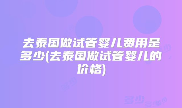 去泰国做试管婴儿费用是多少(去泰国做试管婴儿的价格)