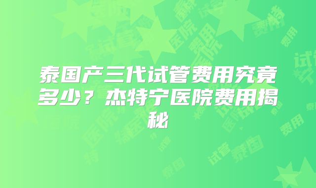 泰国产三代试管费用究竟多少？杰特宁医院费用揭秘