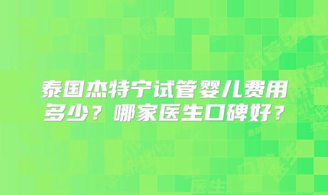 泰国杰特宁试管婴儿费用多少？哪家医生口碑好？