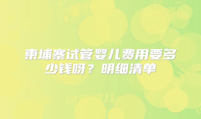 柬埔寨试管婴儿费用要多少钱呀？明细清单