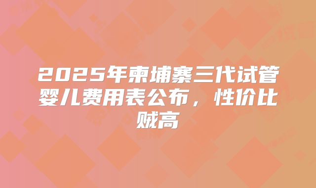 2025年柬埔寨三代试管婴儿费用表公布，性价比贼高