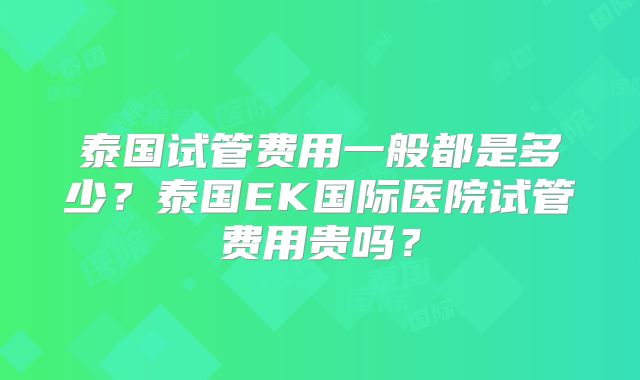 泰国试管费用一般都是多少？泰国EK国际医院试管费用贵吗？