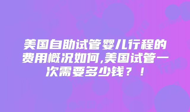 美国自助试管婴儿行程的费用概况如何,美国试管一次需要多少钱？！