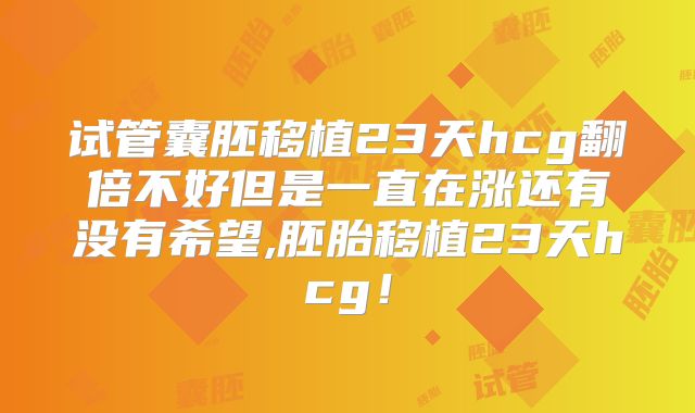 试管囊胚移植23天hcg翻倍不好但是一直在涨还有没有希望,胚胎移植23天hcg！