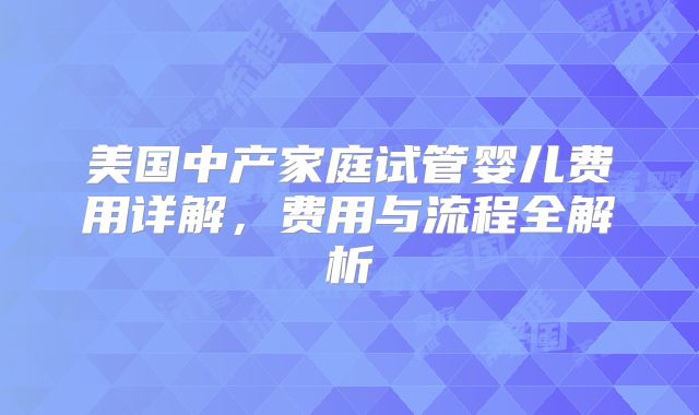 美国中产家庭试管婴儿费用详解，费用与流程全解析