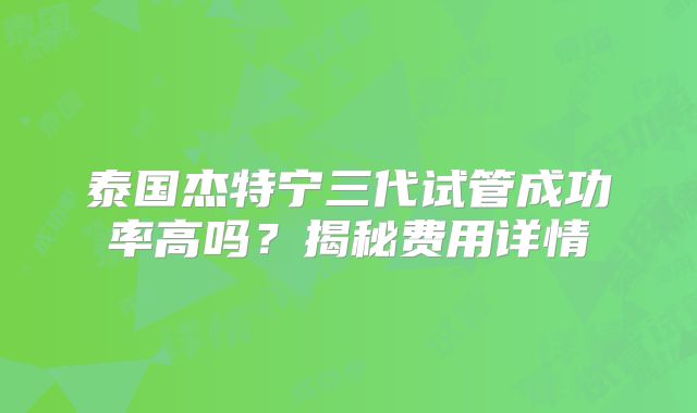 泰国杰特宁三代试管成功率高吗？揭秘费用详情