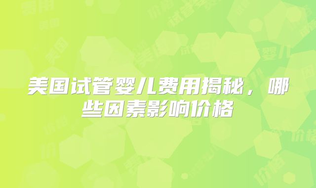 美国试管婴儿费用揭秘，哪些因素影响价格