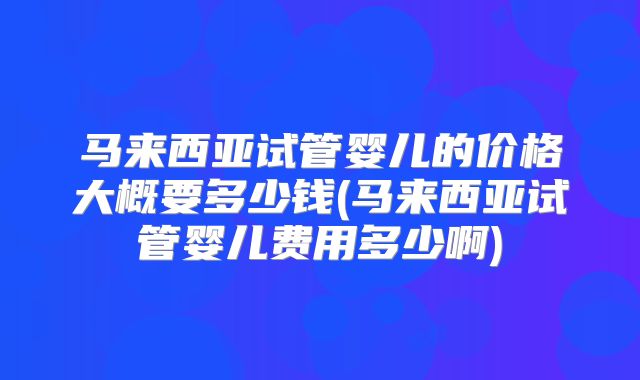 马来西亚试管婴儿的价格大概要多少钱(马来西亚试管婴儿费用多少啊)