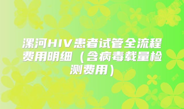 漯河HIV患者试管全流程费用明细（含病毒载量检测费用）