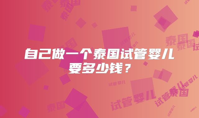 自己做一个泰国试管婴儿要多少钱？