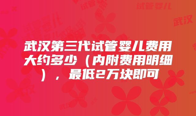 武汉第三代试管婴儿费用大约多少（内附费用明细），最低2万块即可